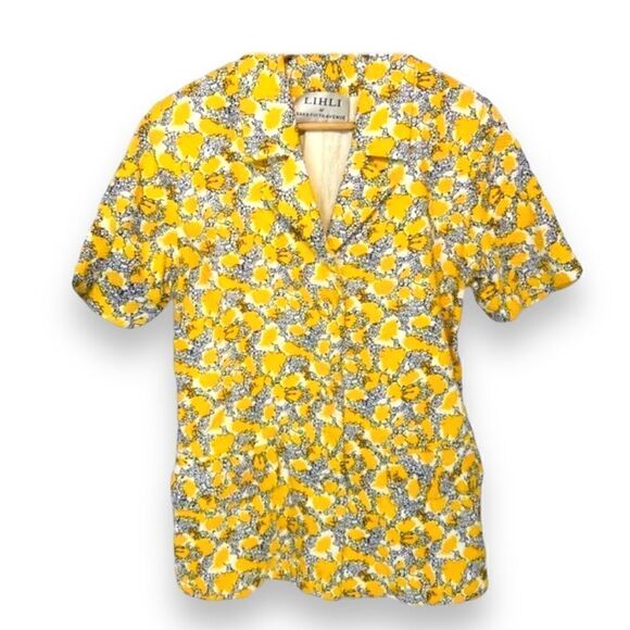 Lihli by Saks Fifth Avenue Vintage Yellow Black Short Sleeve Blazer SP - Picture 1 of 10